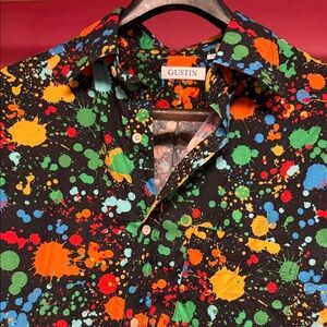 Gustin Multicolor Splatter Casual Button Down Shirt